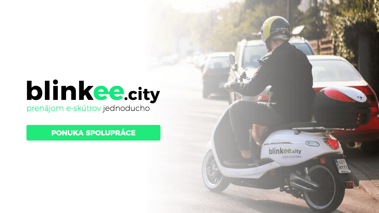 Prezentácia pre Blinkee.city – úvodný slajd o prenájme e-skútrov